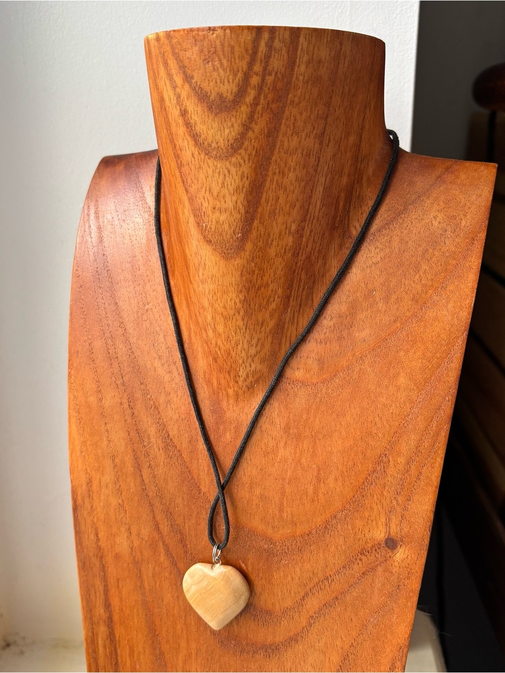 Vintage Wooden Heart Pendant Necklace in Tan and Black